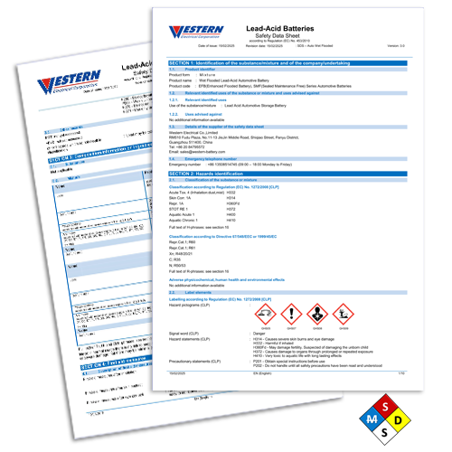 MSDS pour Batteries Automobiles EFB et MF
